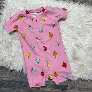 Hanna Andersson Floral Pink One Piece Rash Guard Swimsuit
